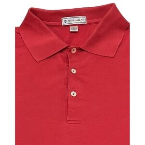 Peter Millar Mens Large Polo Shirt Red Golf Casual Embroidered Birds Sleeve‎
